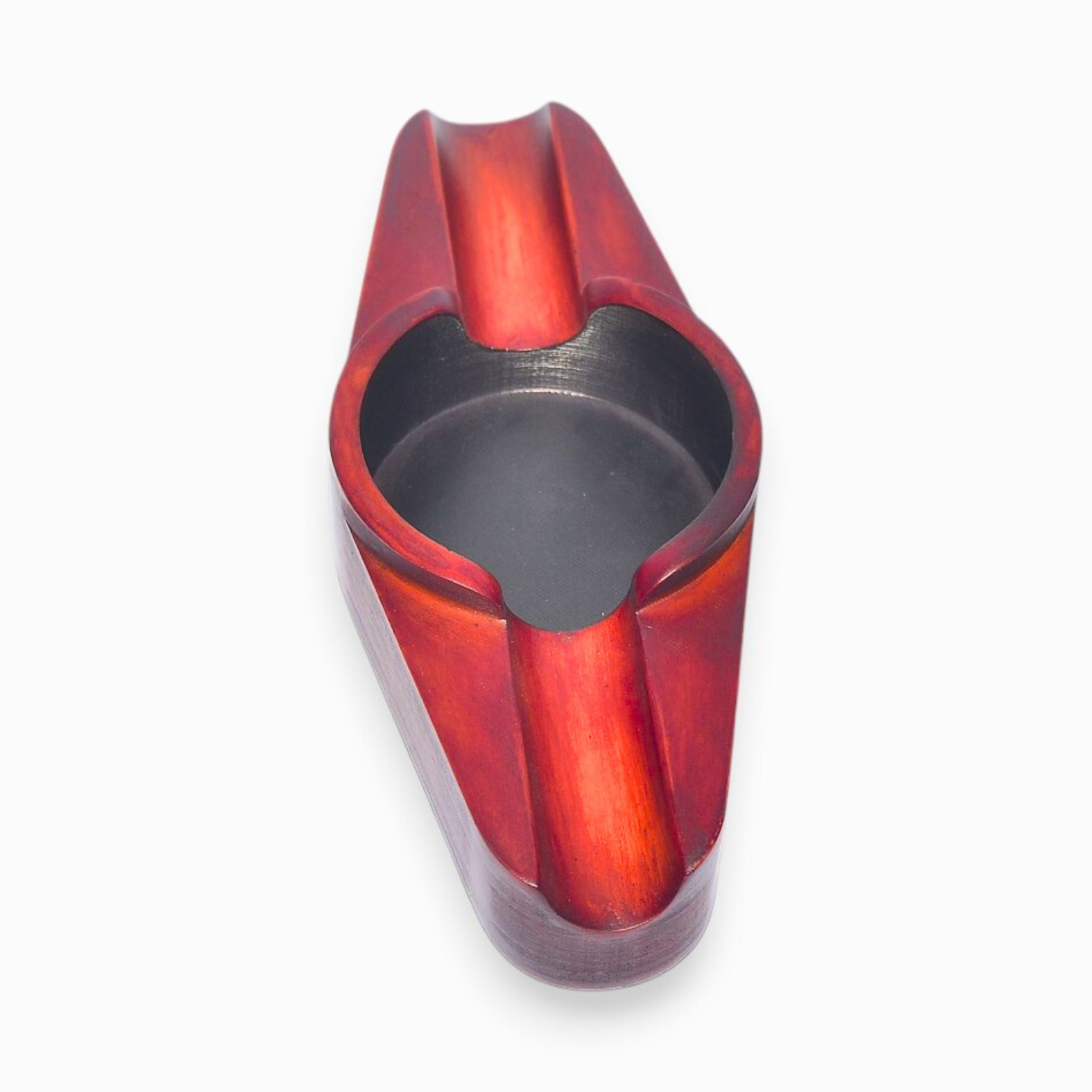 A cigar ashtray with two cigar rests and a round ash hole (mahogny)