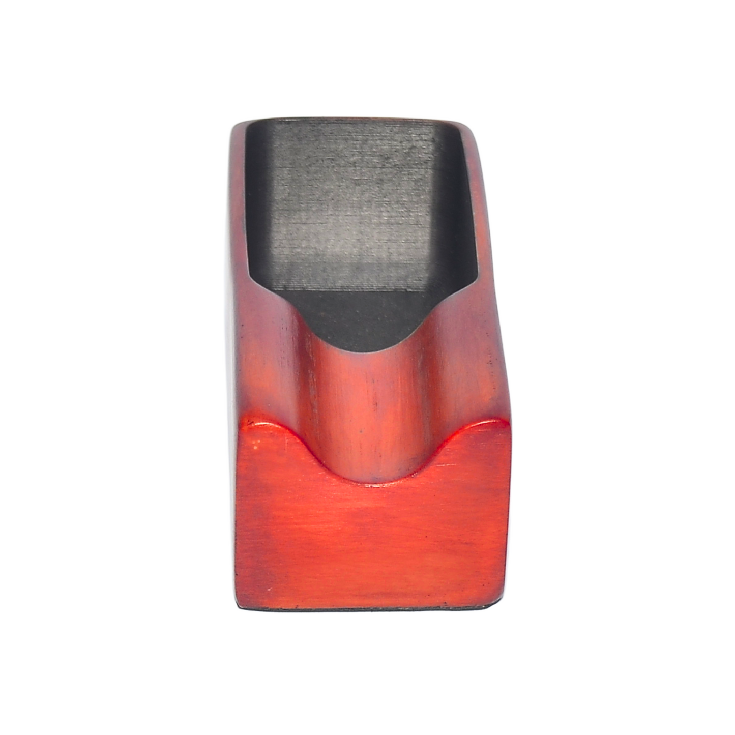 Red and black rectangular object on a white background