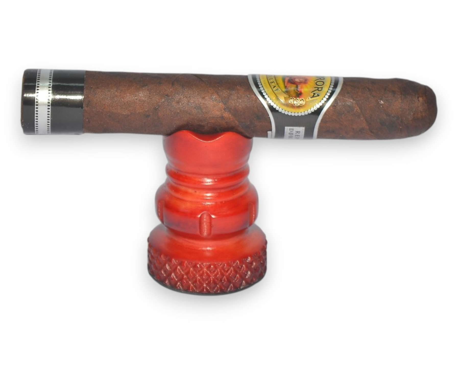 Cigar with a red holder on a white background