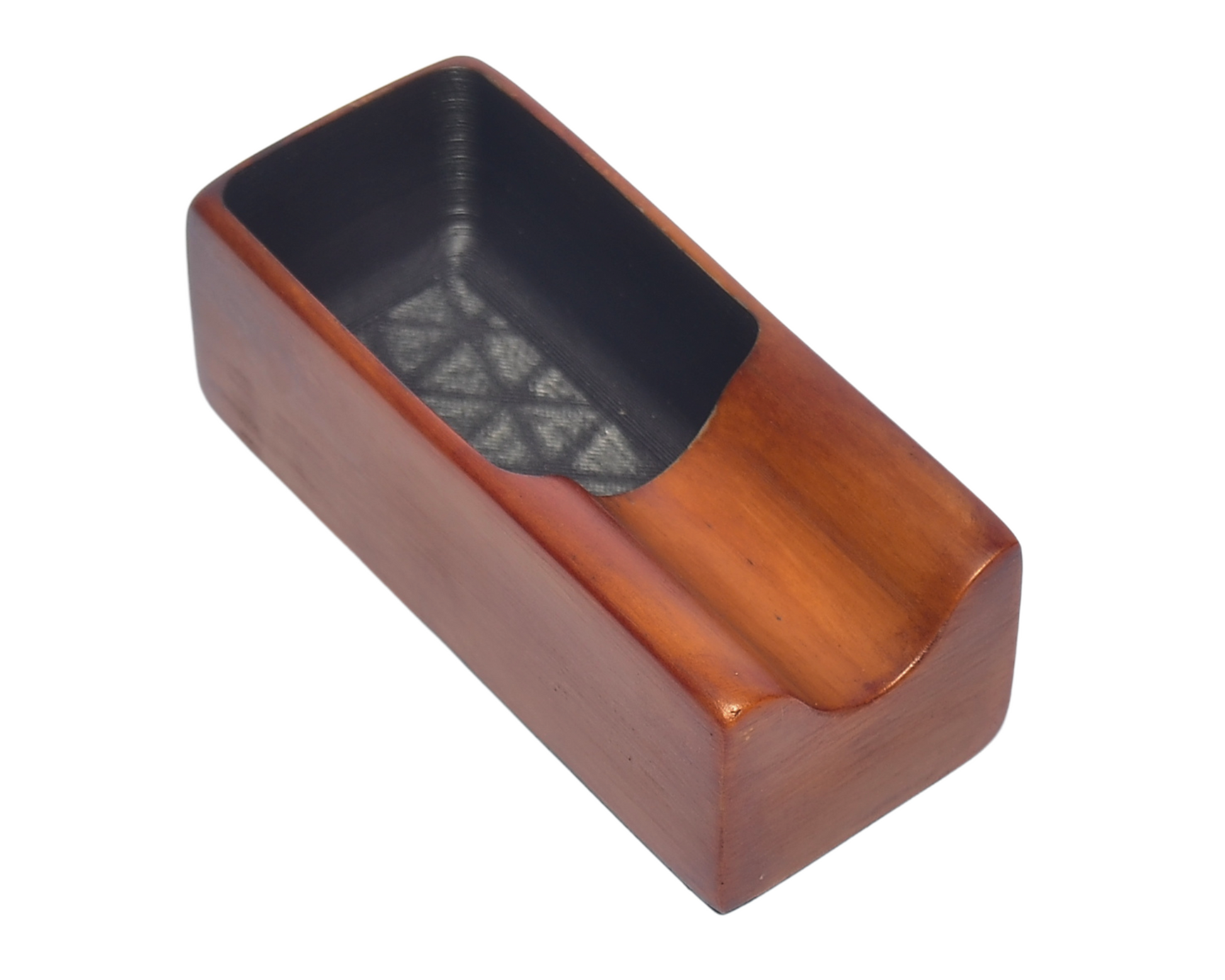 Rectangular wooden container with a metallic interior on a white background