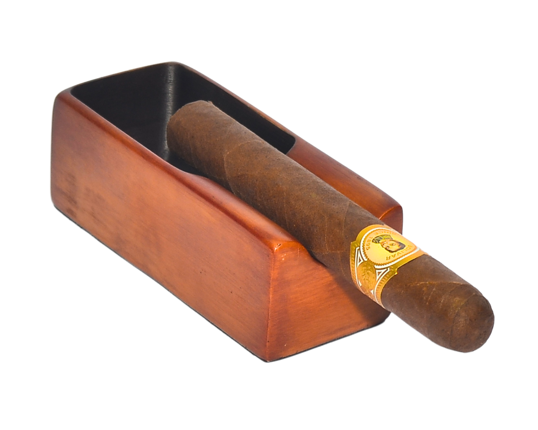 Cigar in a wooden holder on a white background
