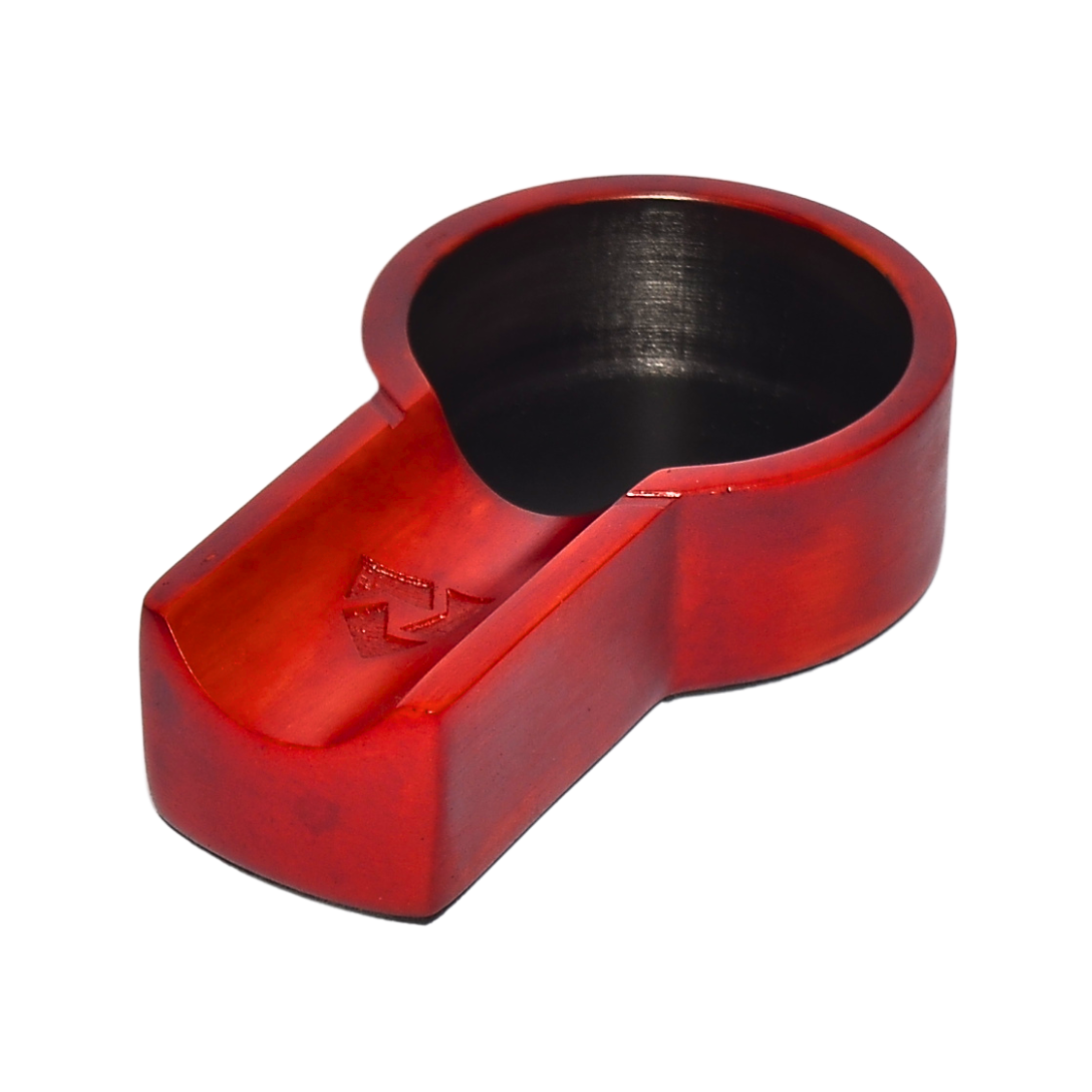 Red metal component on a white background