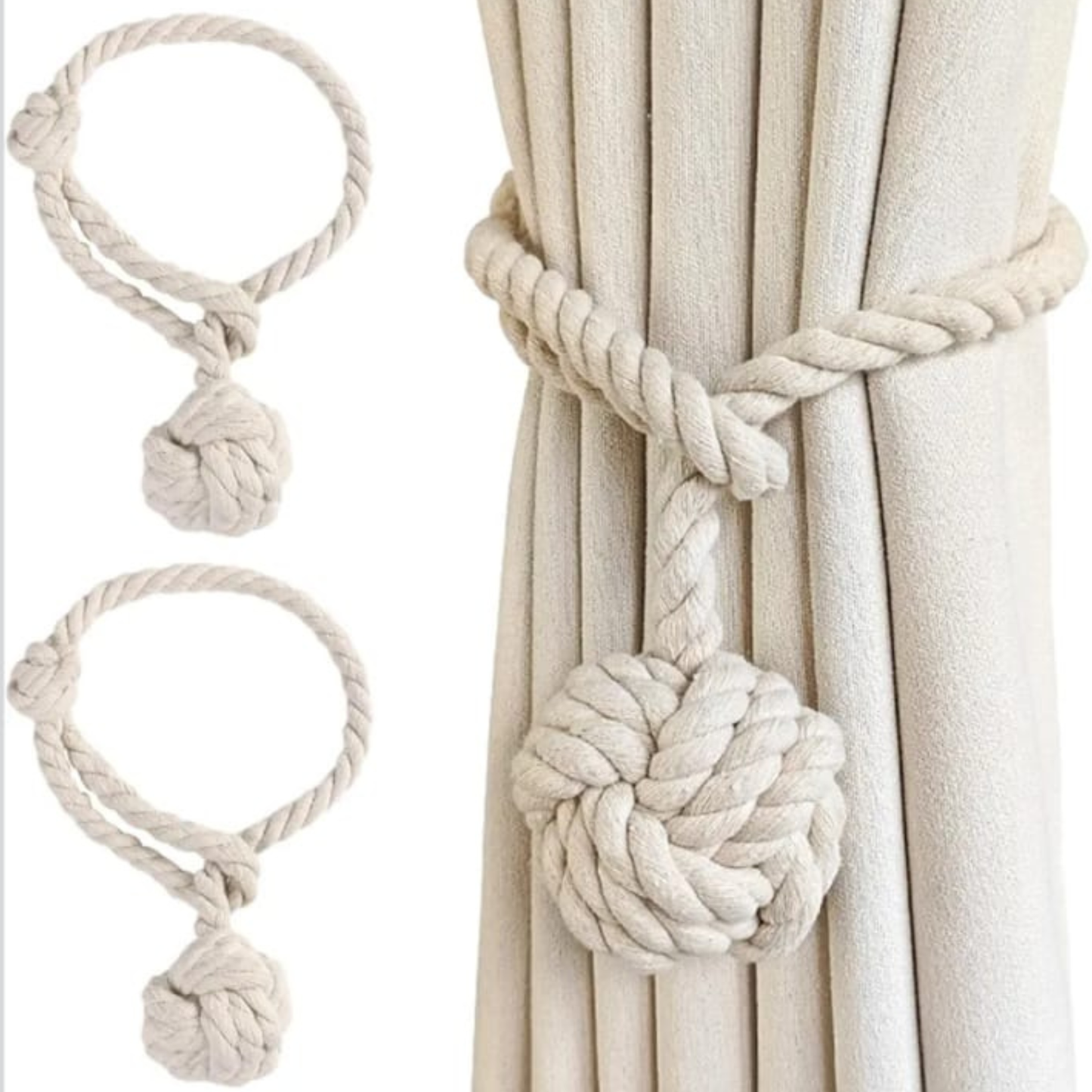 Tying curtains with burlap ropes