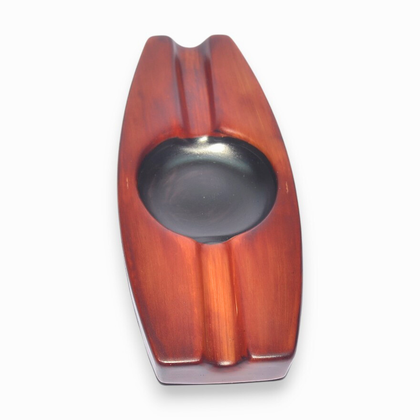 Cigar ashtray shaped like a boat with two cigar rests (brown)