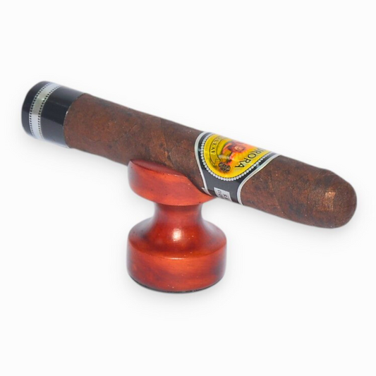 Cigar with a wooden holder on a white background