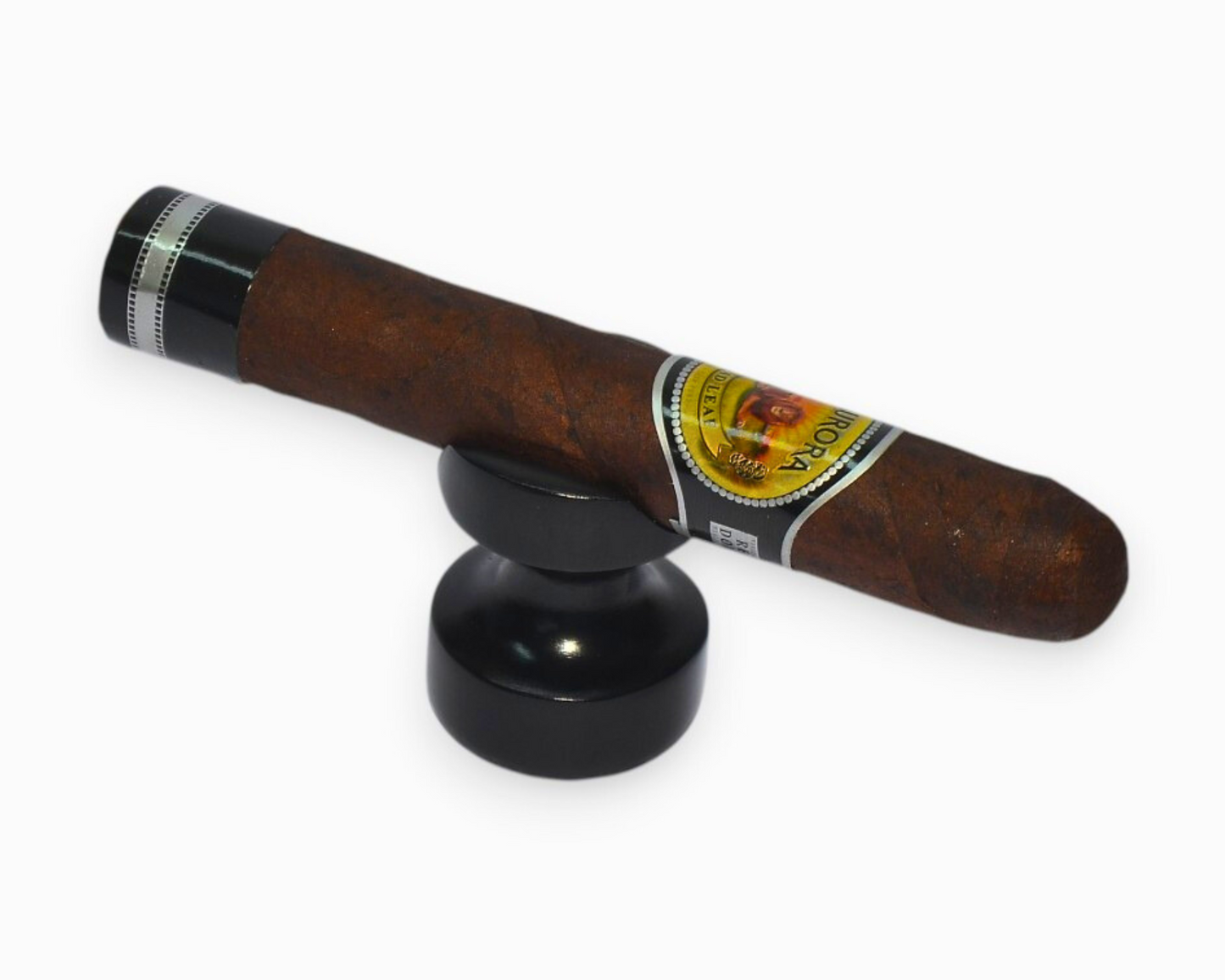 Cigar with a visible label on a white background