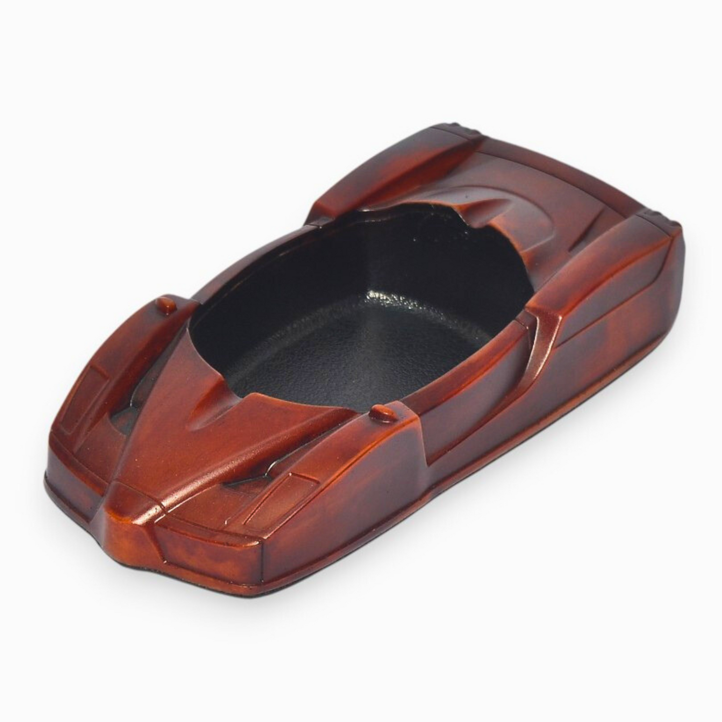 Brown car-shaped ashtray on a white background