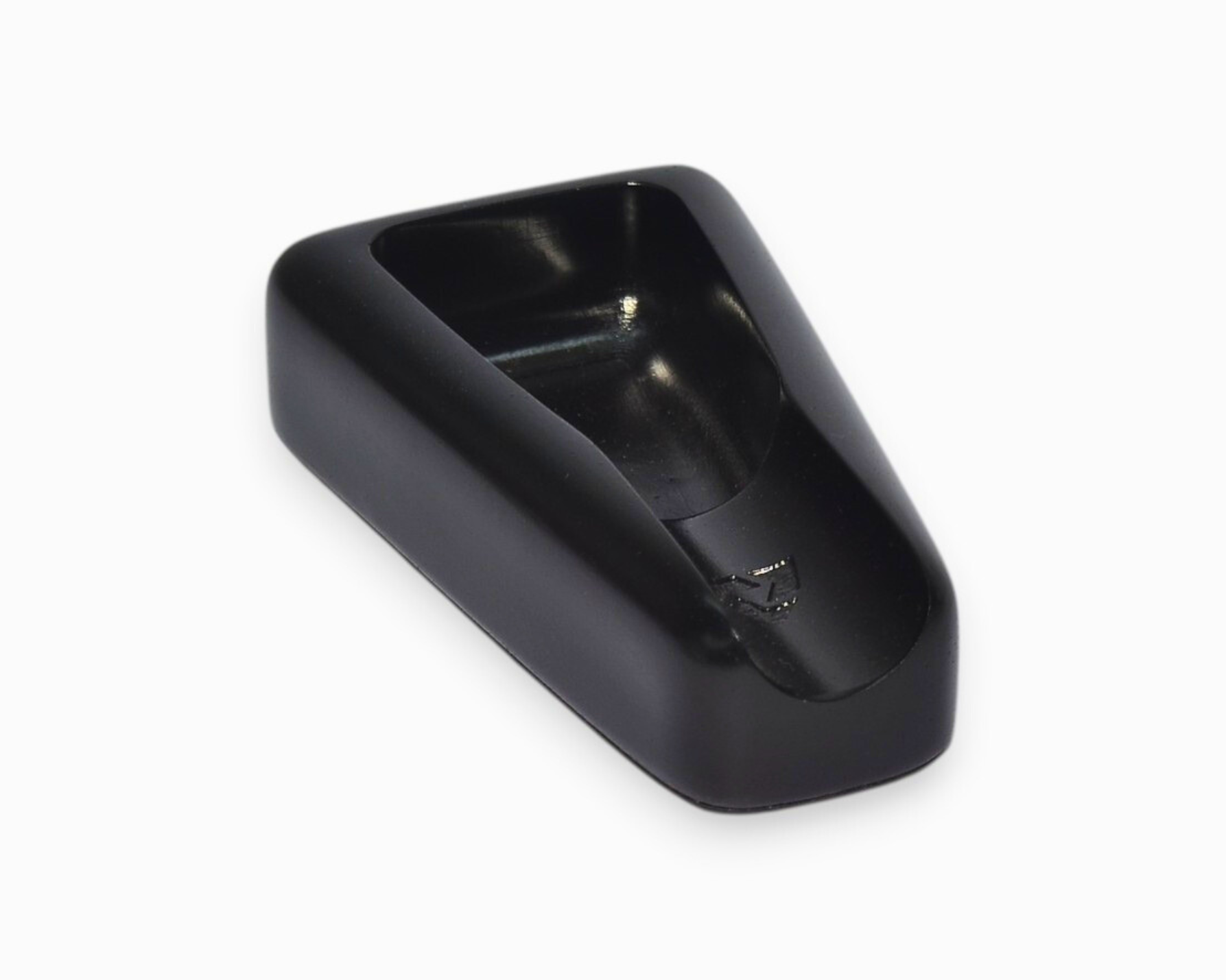 Black ashtray component on a white background