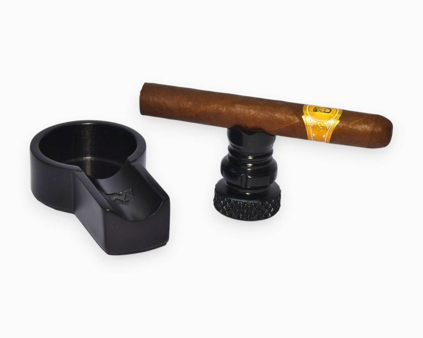 Cigar and black cigar holder on a white background