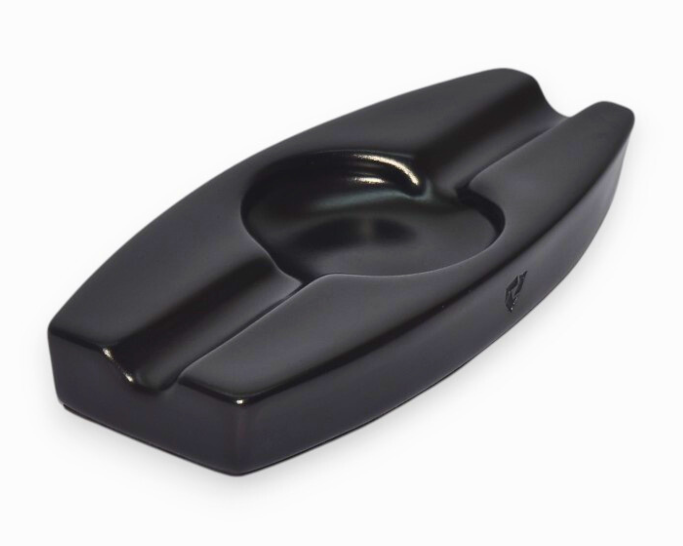 Black ceramic ashtray on a white background