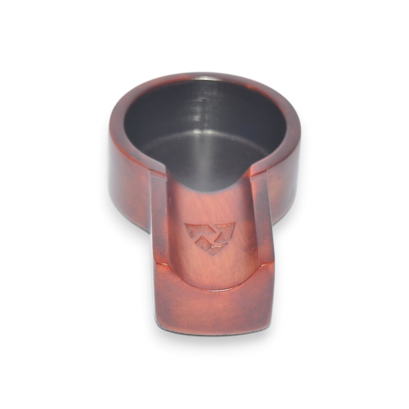cigar ashtray with a red and silver design on a white background