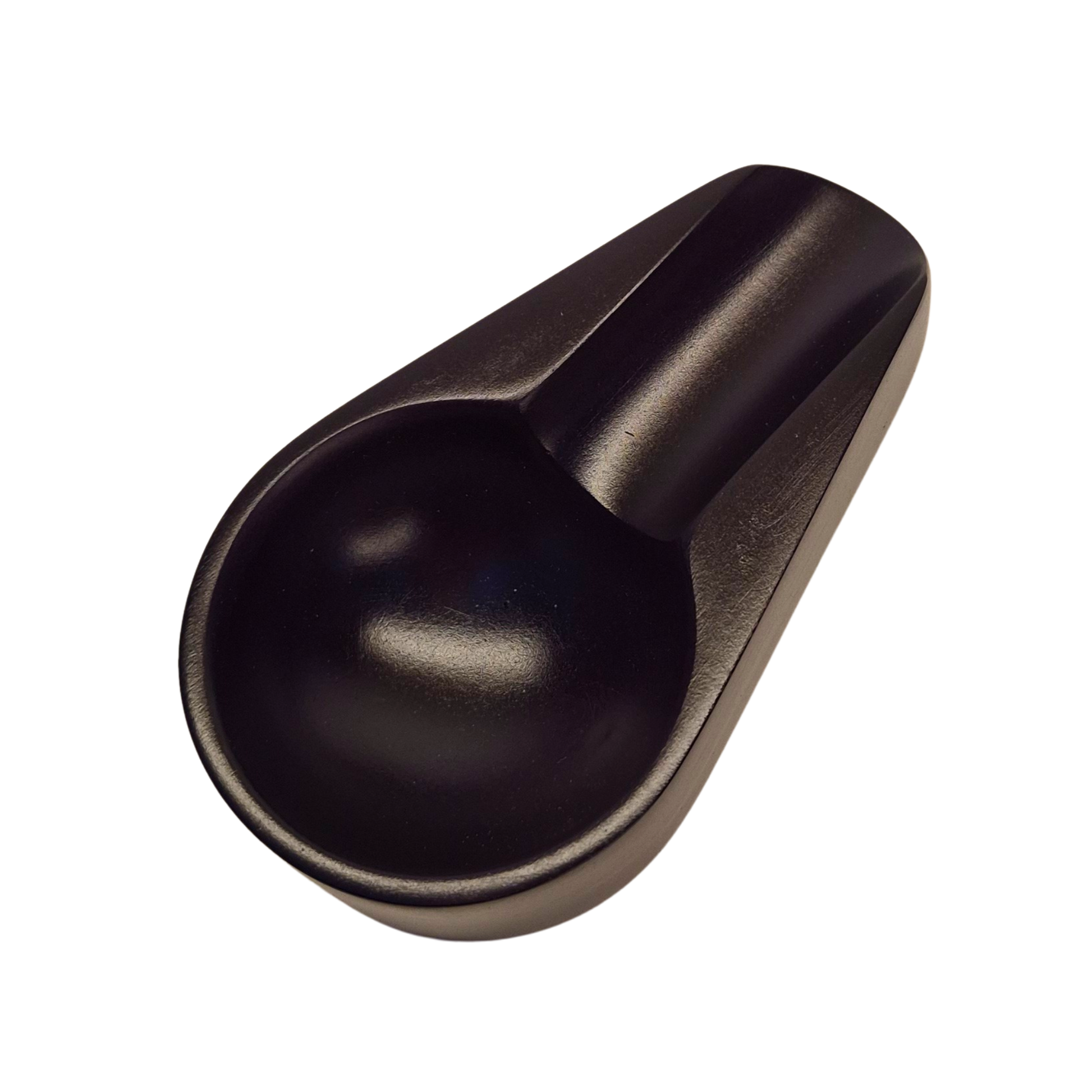 Black ashtray on a white background