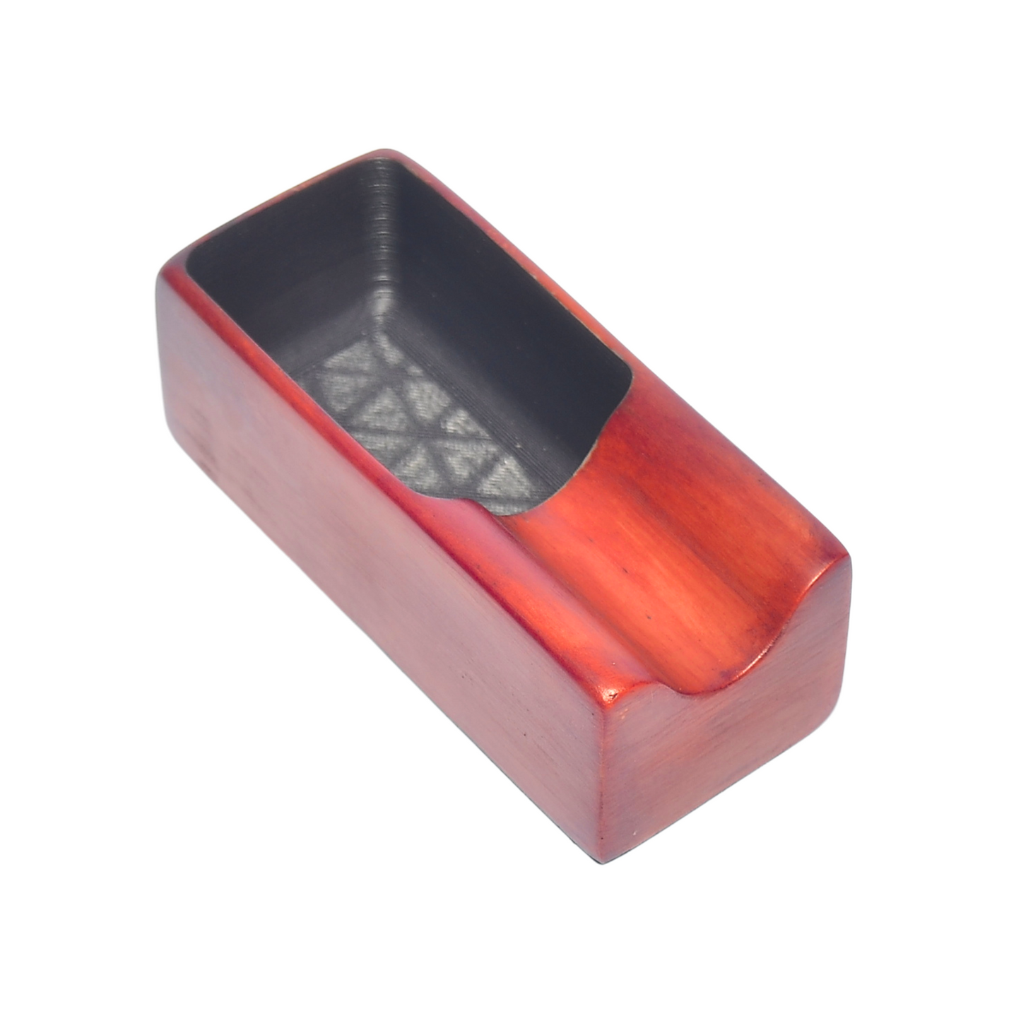 Rectangular red and black ashtray on a white background