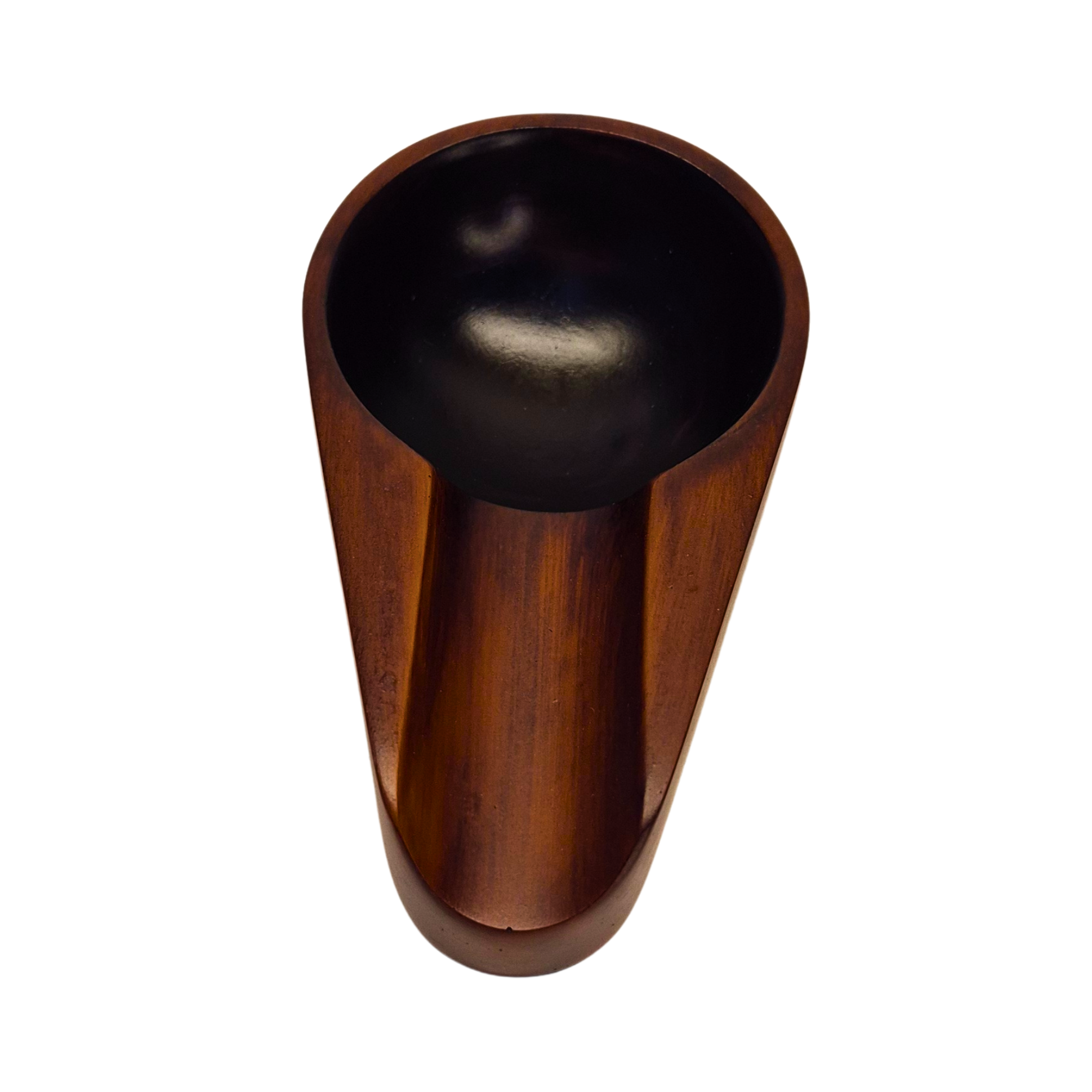 Wooden and black vase on a white background