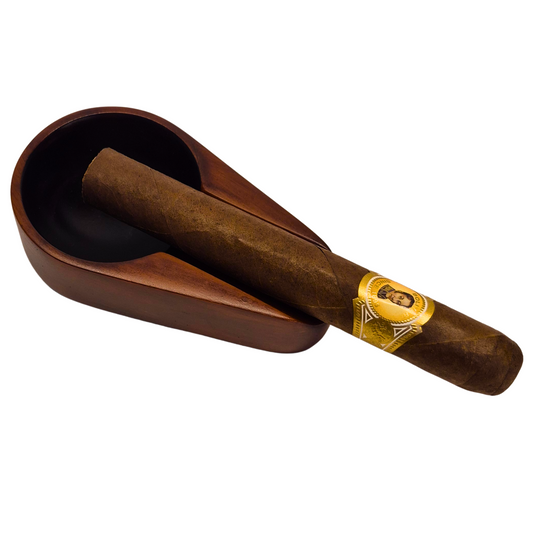 Cigar in a wooden holder on a white background
