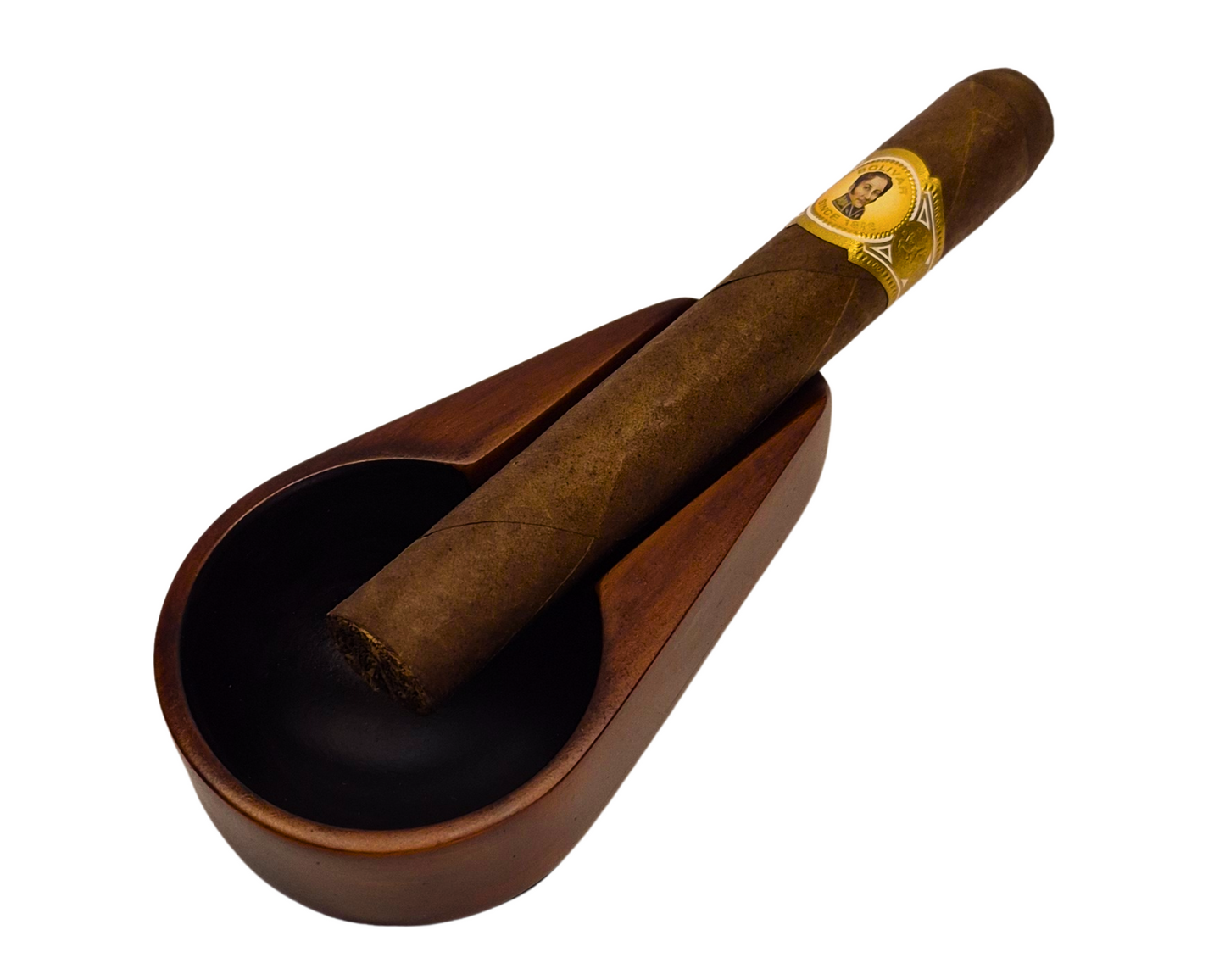 Cigar in a wooden holder on a white background