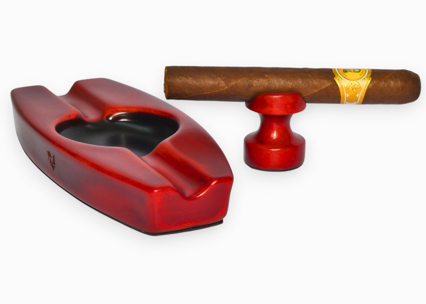 Cigar holder marble and ashtray on a white background