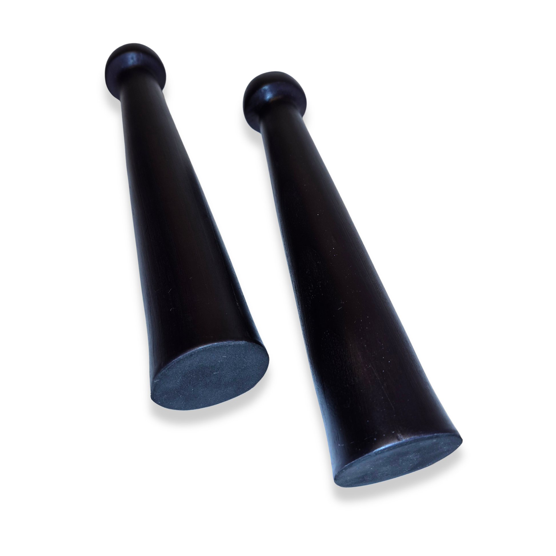 Two black cone-shaped objects on a white background