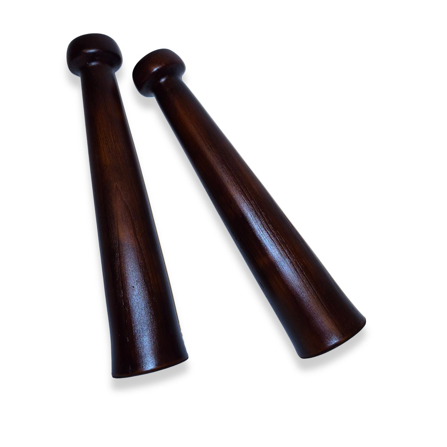 Two wooden candel holders on a white background