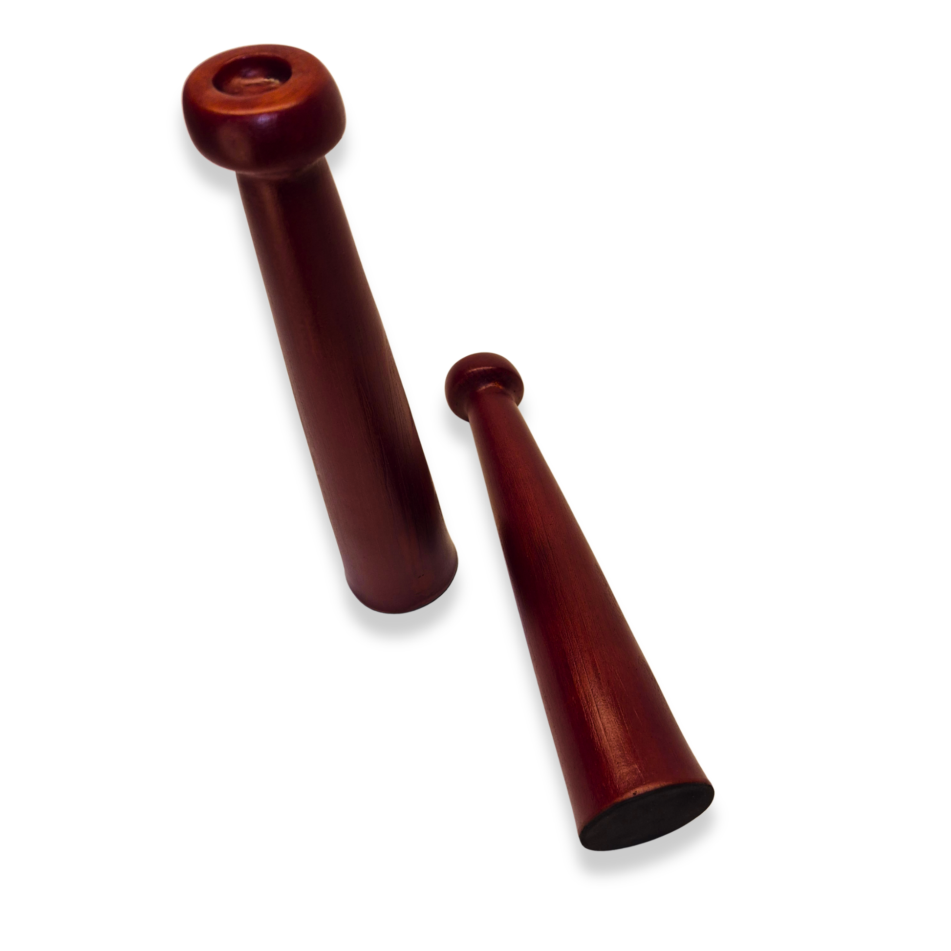 Two wooden candel holders on a white background