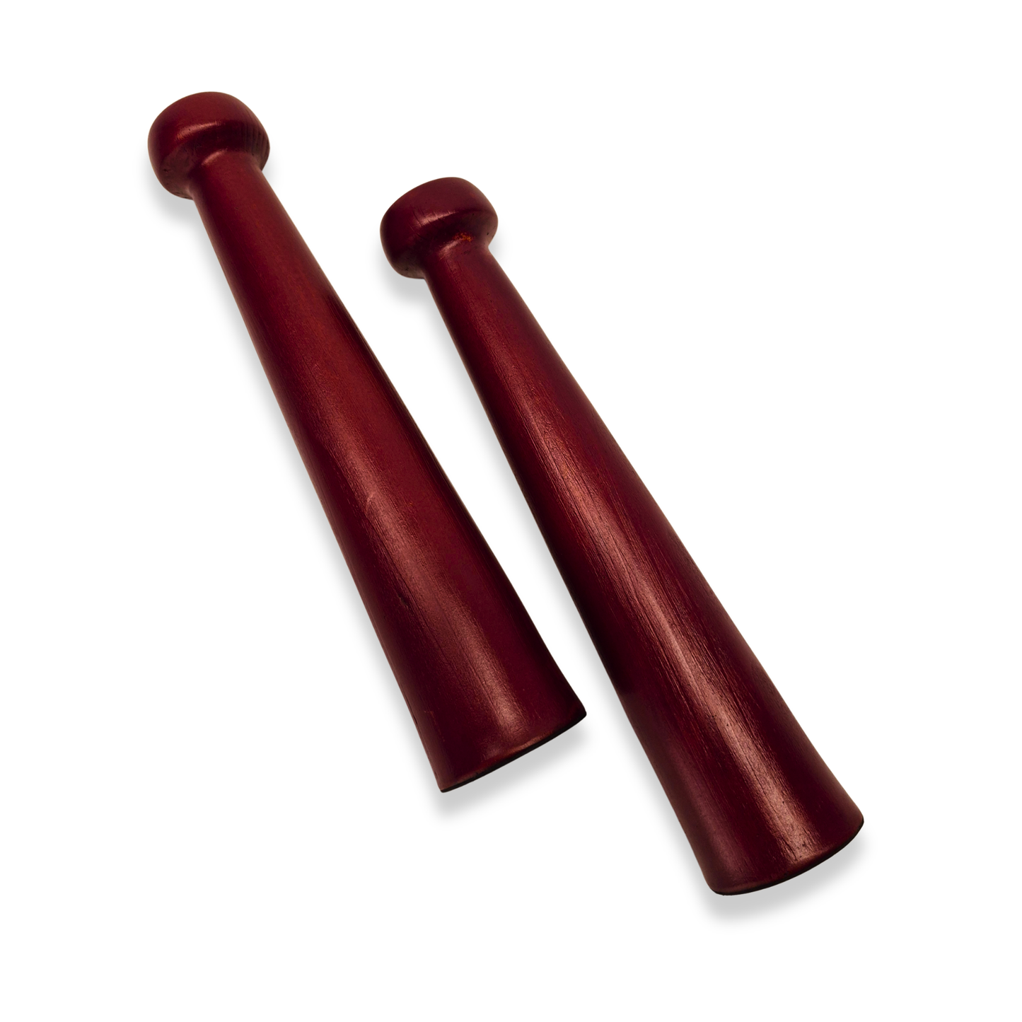 Two wooden candel holders on a white background