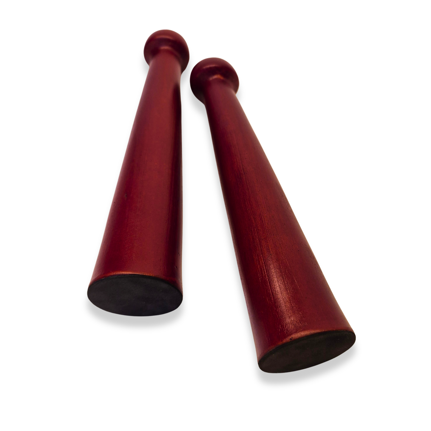 Two wooden candel holders on a white background