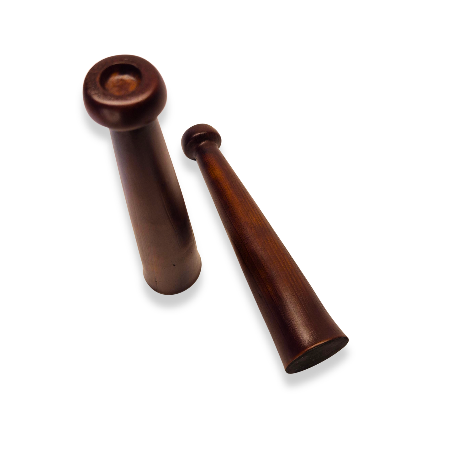 Two brown leather handles on a white background