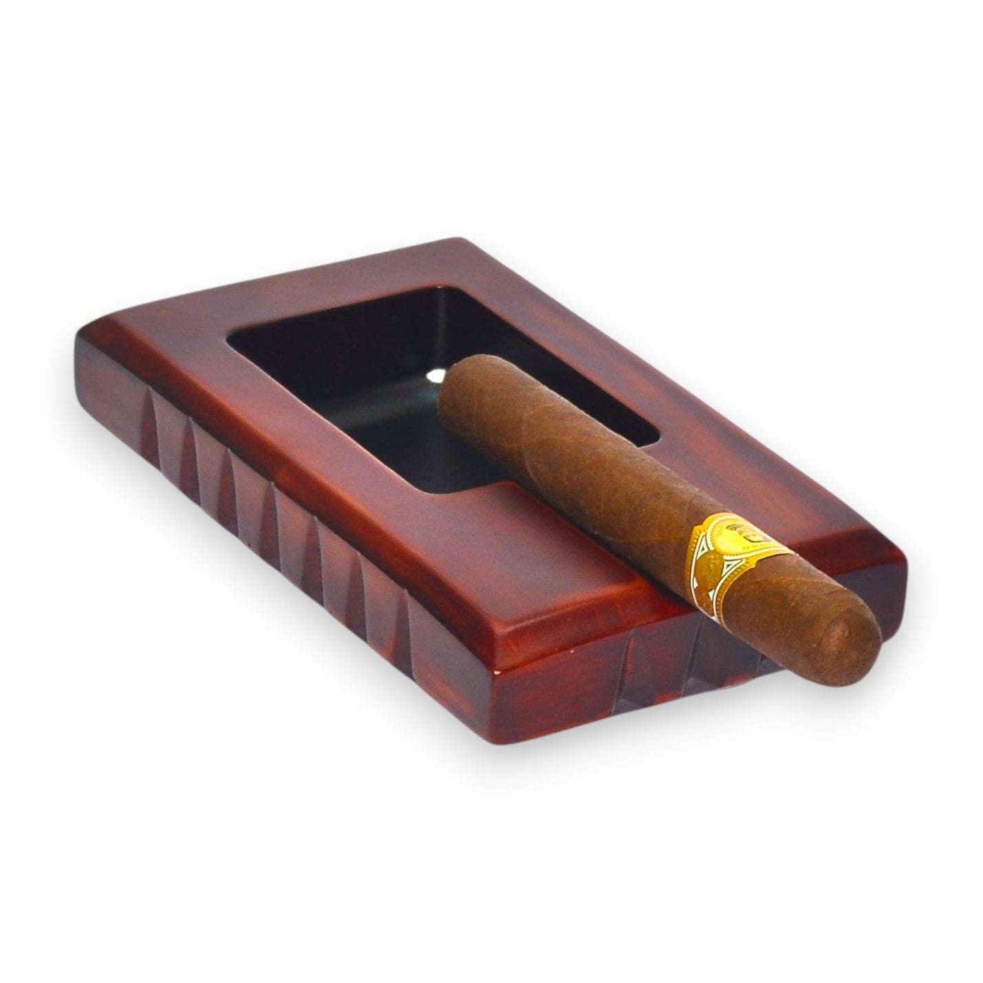Rectangular cigar ashtray with a luxurious design and a single cigar rest (brown)