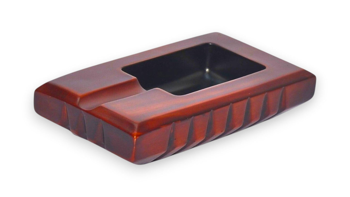 Rectangular cigar ashtray with a luxurious design and a single cigar rest (brown)
