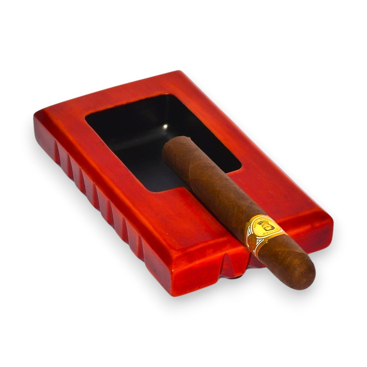Rectangular cigar ashtray with a luxurious design and a single cigar rest (mahogny)